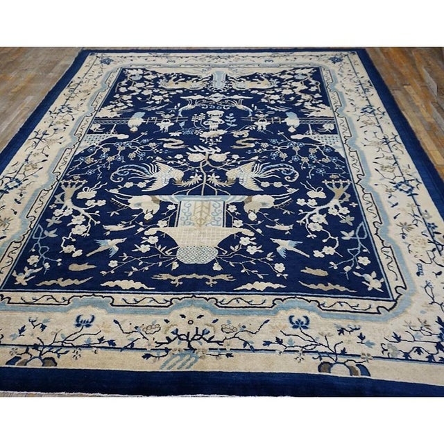 1920s Blue Traditional Scene Pictorial Animal Antique Chinese Peking Wool Rug For Sale In New York - Image 6 of 10