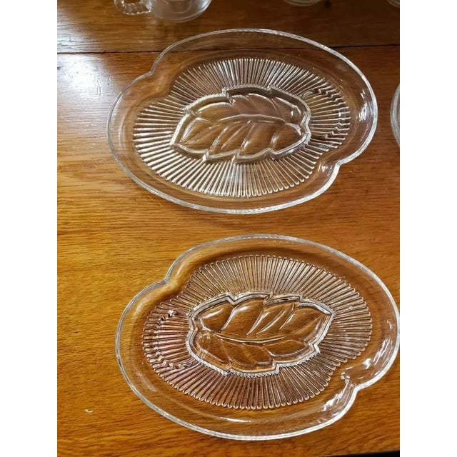 Federal Glass 1959 Federal Glass Crystal Leaf Snack Set, 8 Cups and Plates For Sale - Image 4 of 6