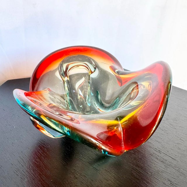 Vintage Morano Style Red Blue Dish/Ashtray For Sale In Miami - Image 6 of 8