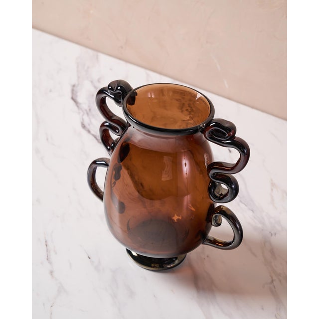 Amber Sculptural Serpintine “Venetian Vase” Decorative Vase by Casa in Amber Handblown Glass For Sale - Image 8 of 17
