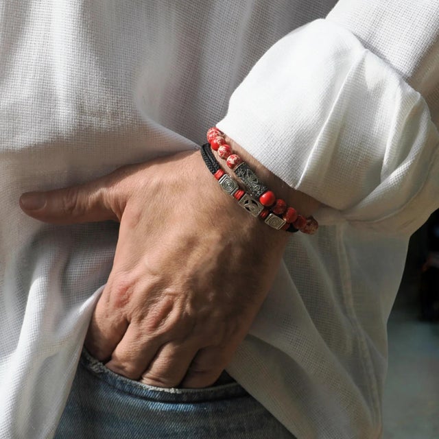 Sterling Silver Evil Eye & Red Jasper Stone Beaded Bracelet is a powerful and meaningful accessory designed to bring...