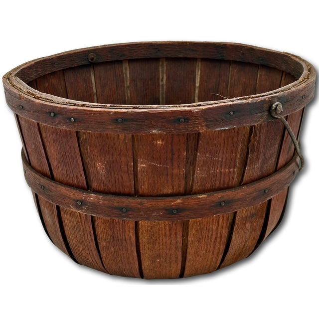 Great Antique American Hand Made Steam Bent Oak Maine Apple Farm Gathering Basket With Excellent Patina For Sale - Image 13 of 18