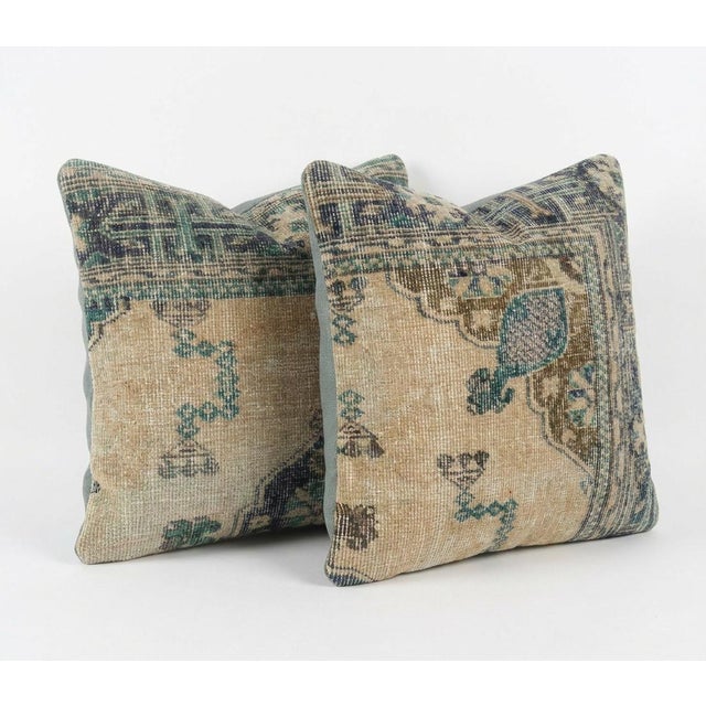 Mid-Century Modern Turkish Oushak Rug Pillow Cover 19'' X 20'' & 20'' X 20'' - Set of Two For Sale - Image 3 of 4