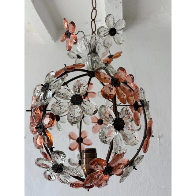 1920s French Peach Flower Ball Crystal Prisms Maison Baguès Style Chandelier For Sale - Image 6 of 11