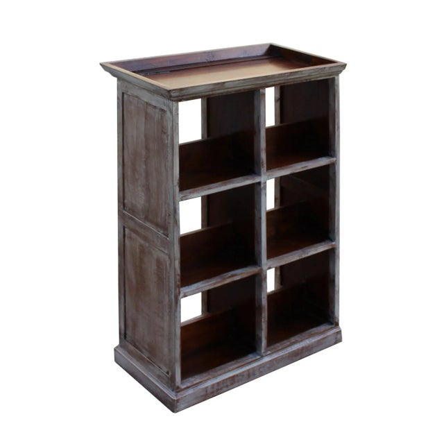 Rustic Distressed Cream Gray White Wood Table Top Curio Display Stand For Sale - Image 3 of 7