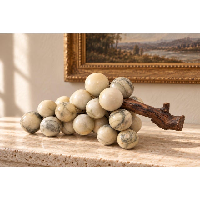 Rustic Vintage Marble Grape Cluster Sculpture on Natural Grapevine For Sale - Image 3 of 3
