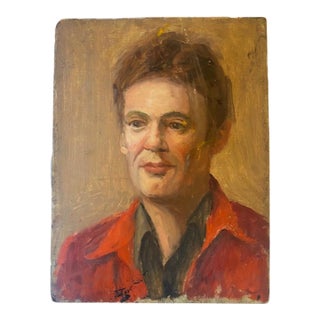 Vintage Portrait of a Man, Oil Painting on Board, Circa 1950 For Sale