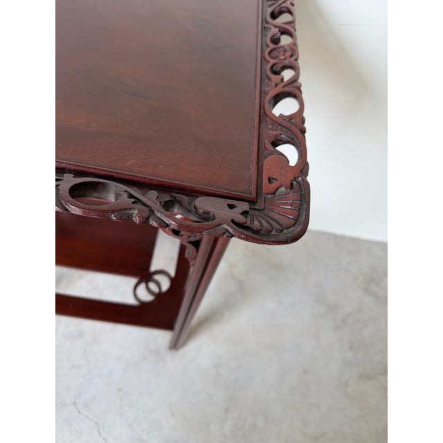 Brown 1960’s Vintage Chinese-Style Carved Mahogany Side Table With Pierced Gallery Top For Sale - Image 8 of 12