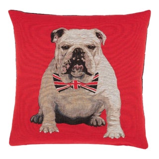 British Bulldog Tapestry Cushion With Feather Filler - 46 X 46cm For Sale
