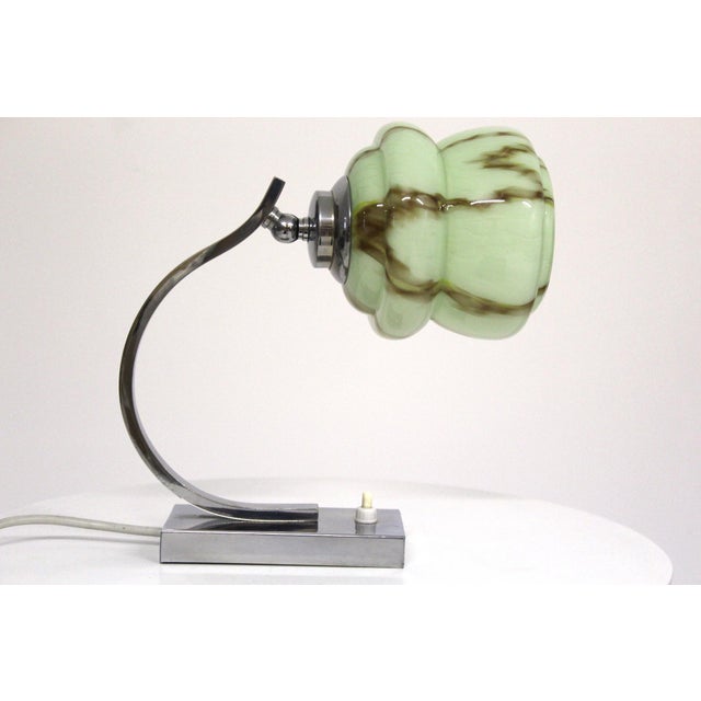 Bauhaus Chrome-Plated Brass and Marbled Opal Glass Table Lamps, 1930s, Set of 2 For Sale - Image 3 of 15