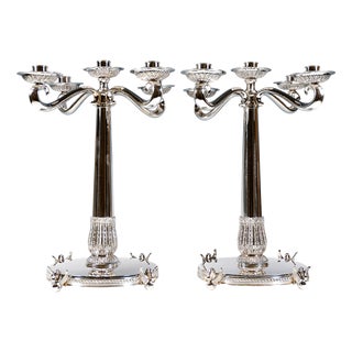 Art Deco Silver Candelabras with Palmette Decoration, Spain, 1934, Set of 2 For Sale
