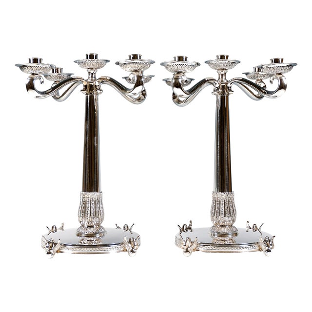 Art Deco Silver Candelabras with Palmette Decoration, Spain, 1934, Set of 2 For Sale