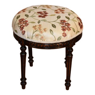 1890 Antique French Louis XVI Carved Dark Walnut Footstool For Sale