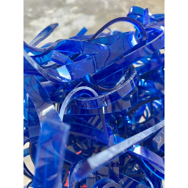 Plastic Postmodern Blue Lucite + Marble Sculpture For Sale - Image 7 of 11