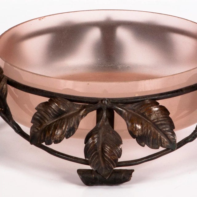 French Art Deco Glass & Wrought Iron Centerpiece Bowl For Sale - Image 4 of 6