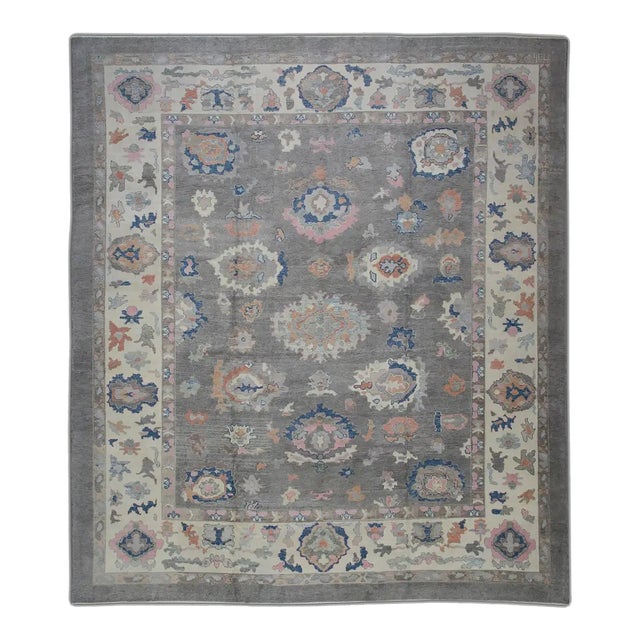 Turkish Oushak Rug Handmade Early 21st Century Gray & Multicolor Rug 12'11" X 14' For Sale