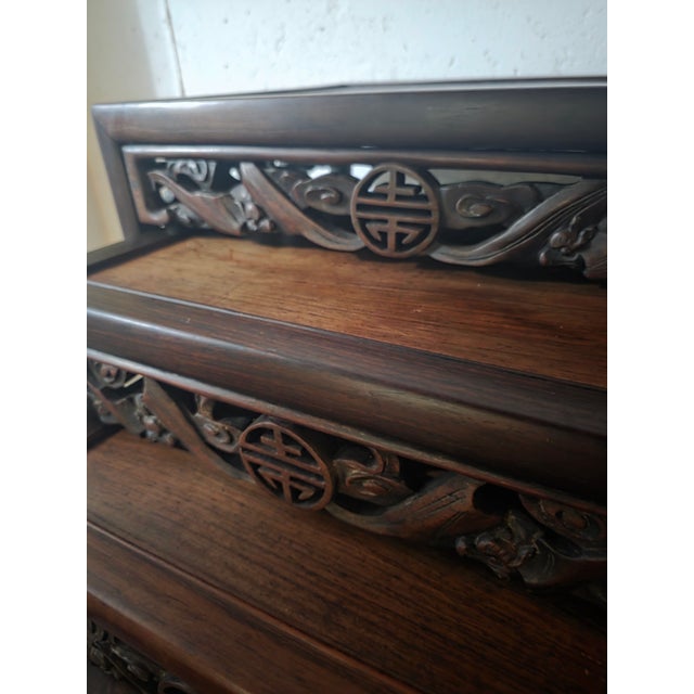 Set of 1930s Chinese Carved Hardwood Nesting Tables With Traditional Fretwork and Longevity Symbols For Sale - Image 9 of 9