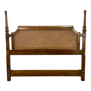 Vintage Drexel Heritage Queen Size Campaign Style Caned Headboard For Sale