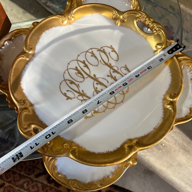 1970s Pair of White and Gold Ceramic Monogrammed Plates For Sale In Atlanta - Image 6 of 8