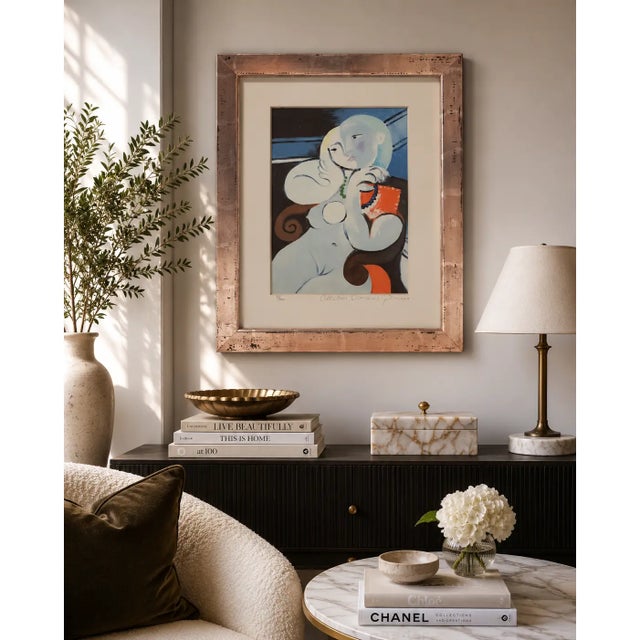 Striking limited edition giclée titled Woman With Pearl Necklace, created after the original work by Pablo Picasso and...