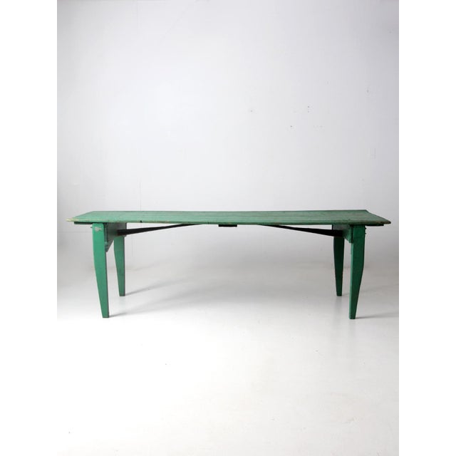 Antique Green Wooden Folding Table 8 Ft For Sale - Image 11 of 18