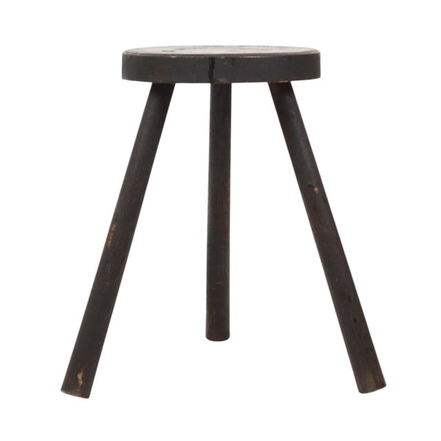 Vintage Rustic Three-Legged Stool in Stained Wood For Sale - Image 14 of 15