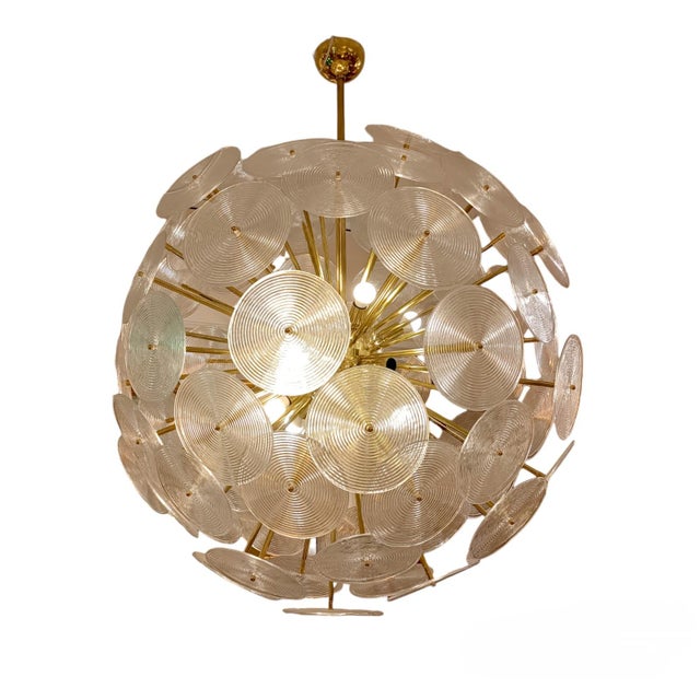 1960s Sputnik Hanging Lamp with White Murano Glass Discs, 1950s For Sale - Image 5 of 5