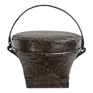 Vintage Akha Thai Basket W/Lid For Sale