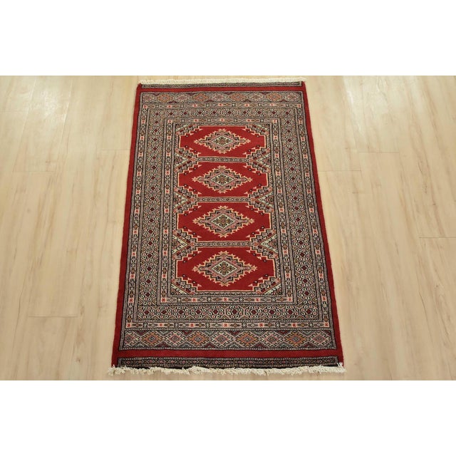 Tribal Bokhara Jaldar Rug 2’7” X 4’2” Red Wool Tribal Hand-Knotted Oriental Carpet For Sale - Image 3 of 9