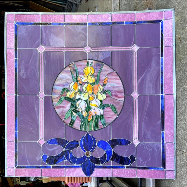 Antique Stain Leaded Floral Glass Window Church For Sale - Image 9 of 10