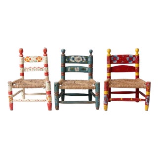 Vintage Mexican Folk Art Children's Chairs Set of 3 For Sale