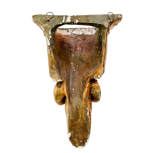 Vintage Neoclassical Gold Gilt Ram Head Wall Bracket Shelf & Corbel Wall Pocket Planter For Sale - Image 10 of 10