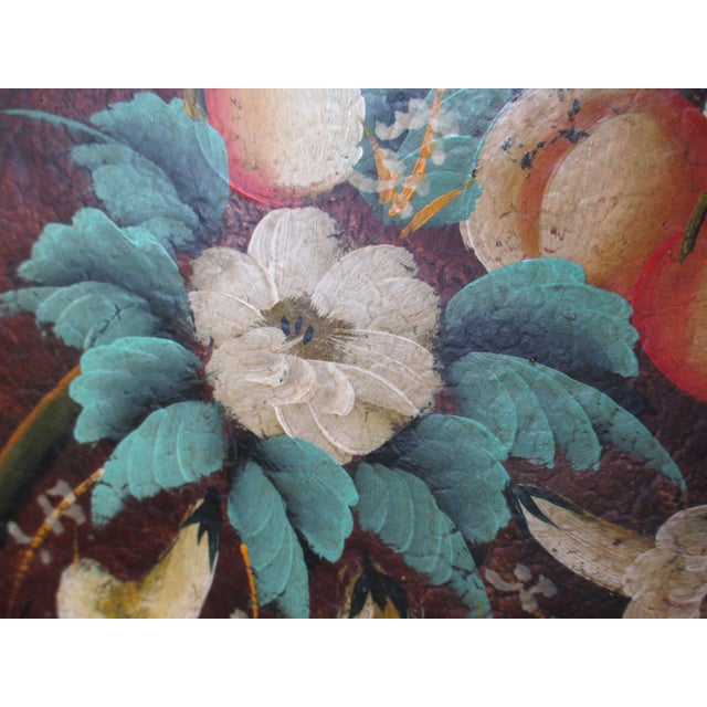 Wood Vintage French Country Ornate Hand Painted Wood With Flower Design Mirror For Sale - Image 7 of 15