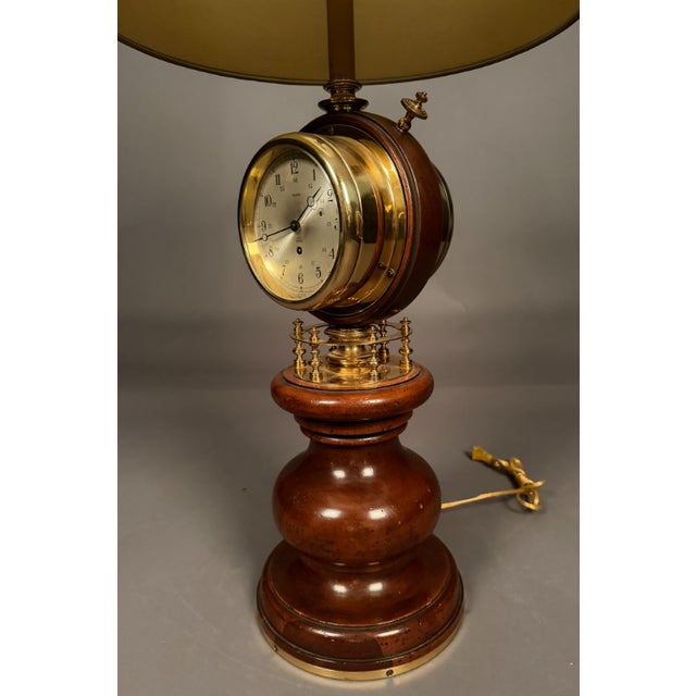 Mid 20th Century Large Brass & Mahogany Nautical Desk Lamp With Clock and Barometer Swivel Head For Sale - Image 15 of 15