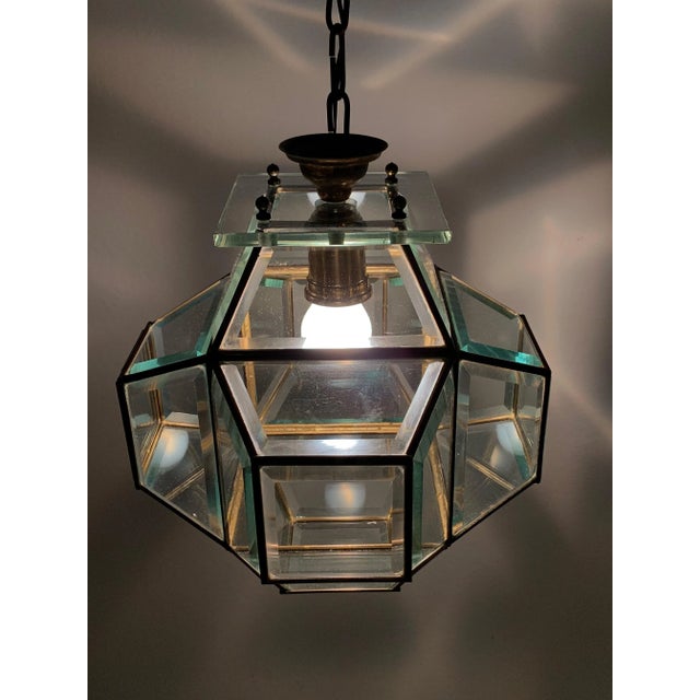 Large Italian Lantern in Brass & Cut Glass, 1950s For Sale - Image 10 of 17