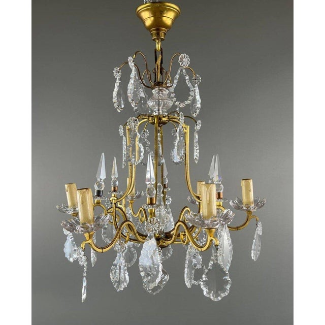 Gold 20th Century Brass and Crystal Chandelier For Sale - Image 8 of 8