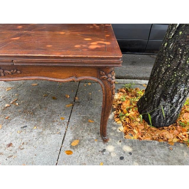 1900 - 1909 Large Antique French Provincial Louis XV–Style Oak Drawer-Leaf Dining Table 106 L For Sale - Image 5 of 8