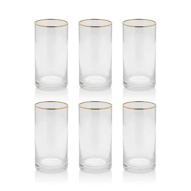 2020s Optic Highball Glasses with Gold Rim, Set of 6 For Sale - Image 5 of 5
