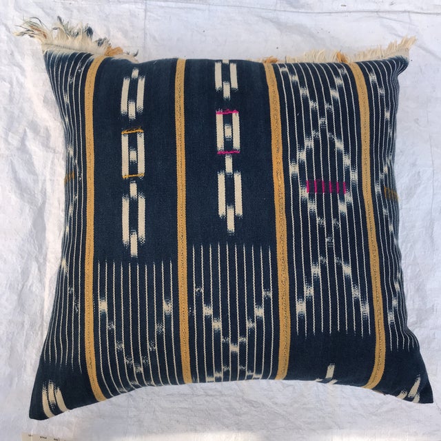 African Handwoven Indigo Striped Ikat Fringed Pillows Pair Chairish