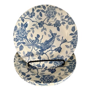 Vintage Mid-Century Modern Queens England Royal Wessex Kujaku Bird Blue Salad Plates - Set of 4 For Sale