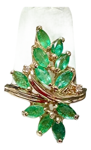 1.5 Ct Natural Emerald, Marquise Stone and 2 Diamond Ring 14 Karat Yellow Gold