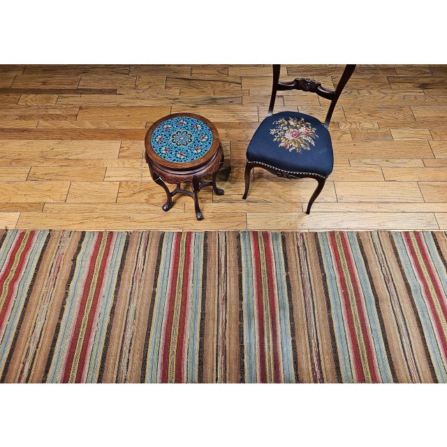 Early 20th Century Antique American Amish Rag Runner, Handwoven Wool & Cotton, Stripe Pattern, 3x15 For Sale - Image 5 of 16