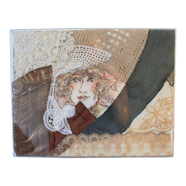 Vintage Drawing & Embroidery Collage Wall Hanging For Sale