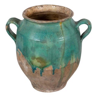French 19th Century Turquoise and Green Glaze Confit Pot For Sale