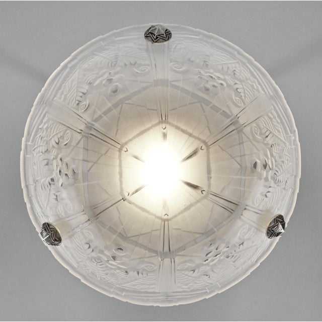 P. Maynadier French Art Deco Pendant Chandelier Circa 1930 - Frosted Glass & Nickeled Bronze For Sale - Image 6 of 11
