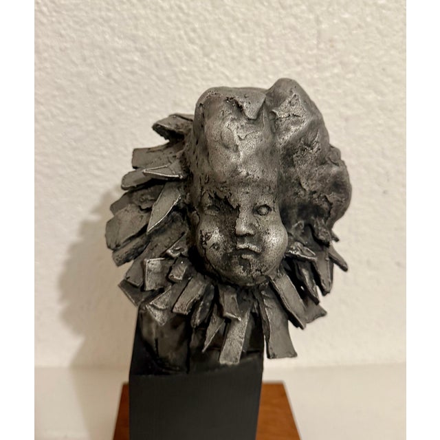 French Naif Modernist Sculpture In Metal Brutalist Head of Woman Valerie Hadida For Sale - Image 11 of 17