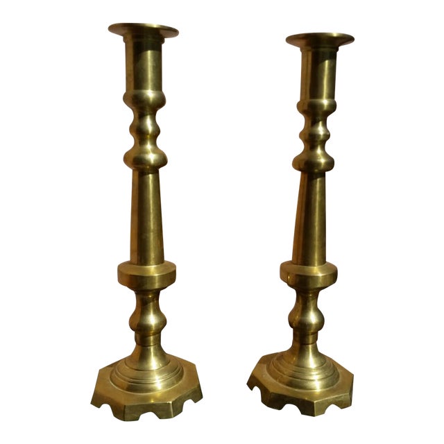 Vintage Brass Candle Holders - A Pair For Sale
