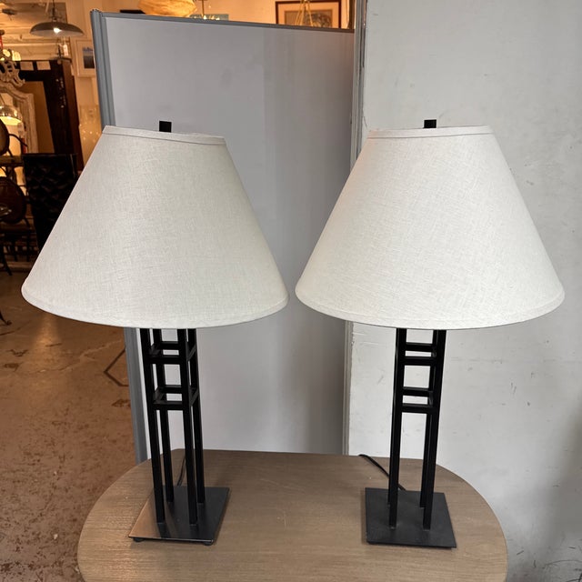Metal Modernist Lattice Tower Table Lamps, Pair For Sale - Image 7 of 12