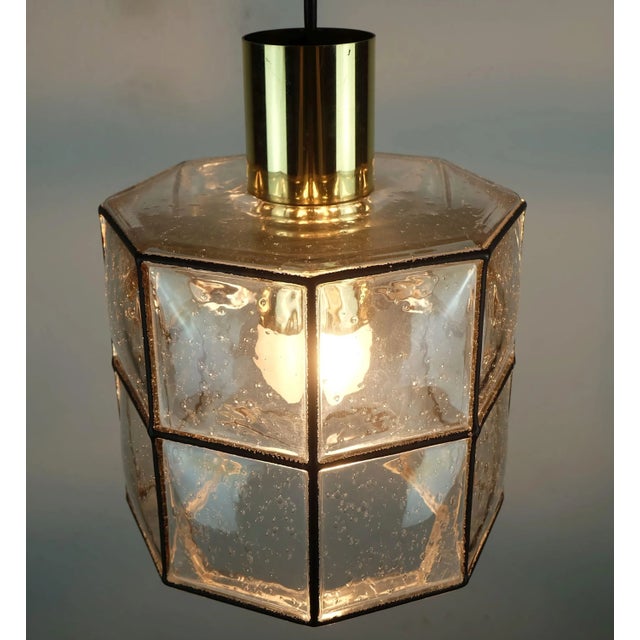 Vintage Brass Pendant Lamp with Clear Glass Shade from Glashütte Limburg, 1960s-1970s For Sale - Image 10 of 11