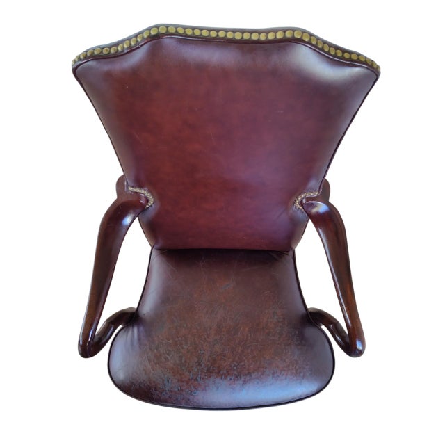 Burgundy Naugahyde Queen Anne Open Armchair - Late 20th Century For Sale - Image 9 of 11